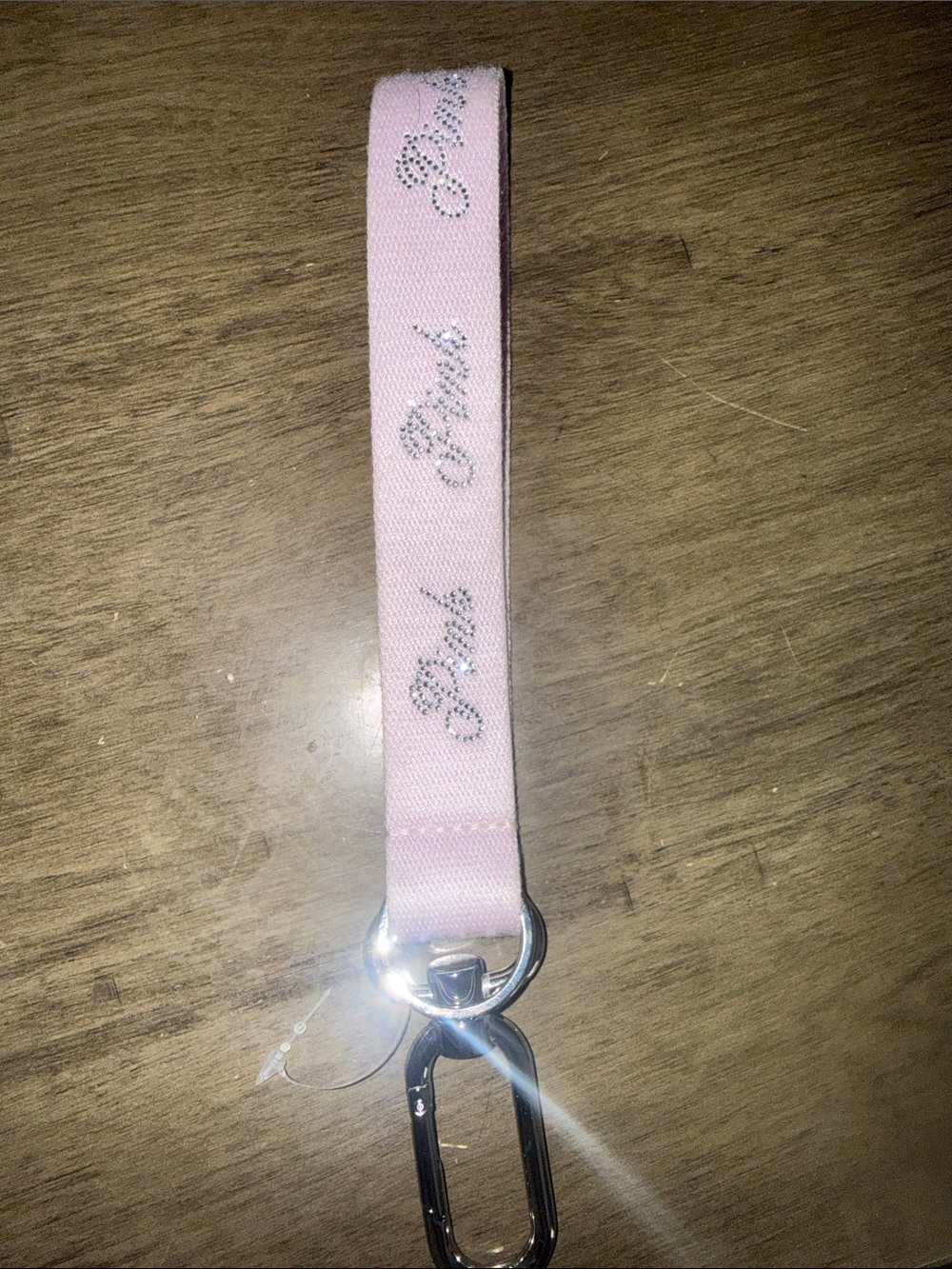 PINK Victoria's Secret Light Pink Crystal Script Wrist Strap ( Keychain)